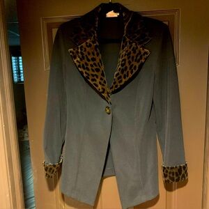 Joseph Ribkoff Black Jacket with Leopard Trim